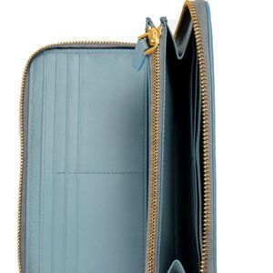 Burberry Women's Dusty Teal Blue Textured Leather Wallet